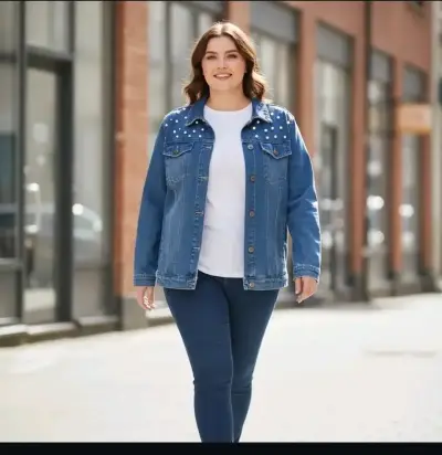 Chaqueta de mezclilla con perlas para mujer - miniatura 1