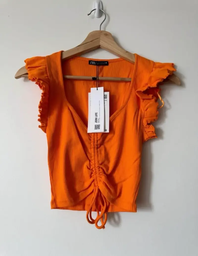 Crop top naranja con volantes Zara - 1