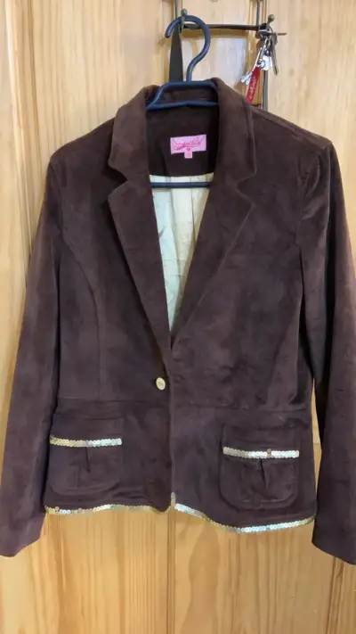 Blazer de terciopelo marrón con lentejuelas - miniatura 1
