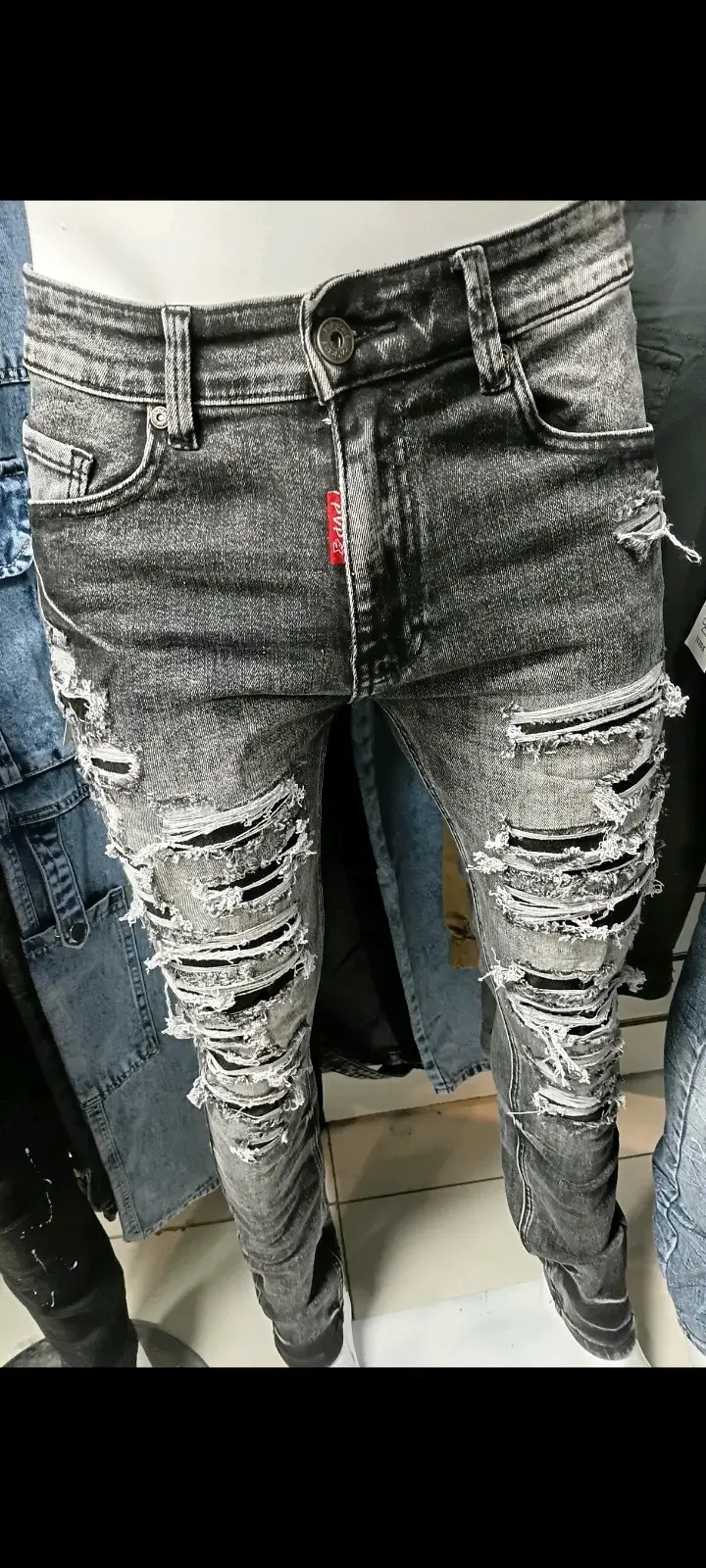 Jeans desgastados grises para hombre - 1
