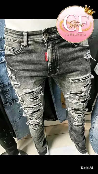 Jeans desgastados grises para hombre - miniatura 2