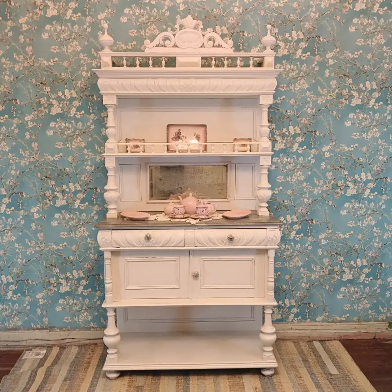Mueble aparador vintage blanco con espejo - 2