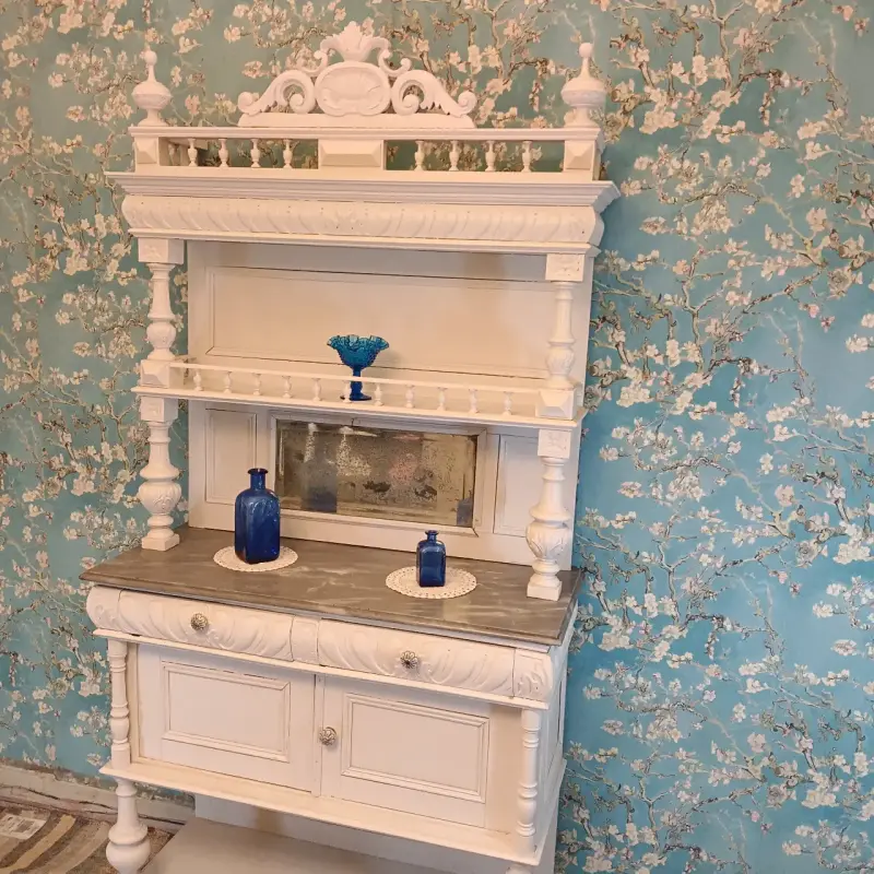 Mueble aparador vintage blanco con espejo - 4