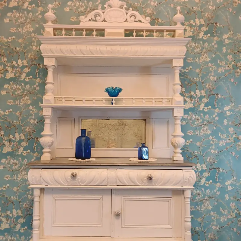 Mueble aparador vintage blanco con espejo - 6