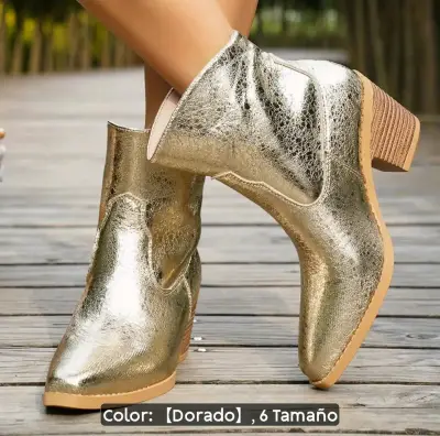 Botines dorados de cuero sintético con tacón - miniatura 3