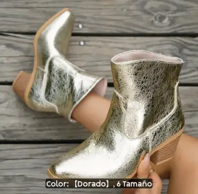 Botines dorados de cuero sintético con tacón - miniatura 4
