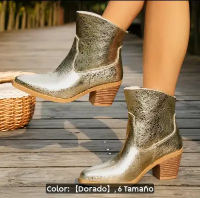 Botines dorados de cuero sintético con tacón - miniatura 5