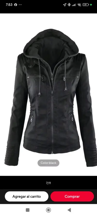 Chaqueta negra con capucha para mujer - miniatura 1