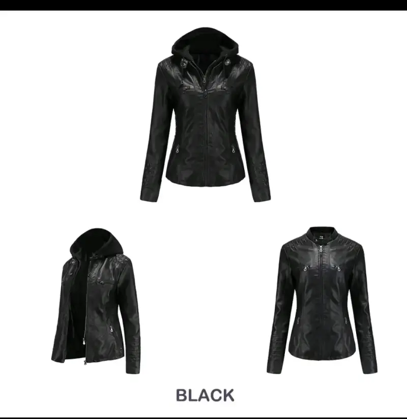 Chaqueta negra con capucha para mujer - 3