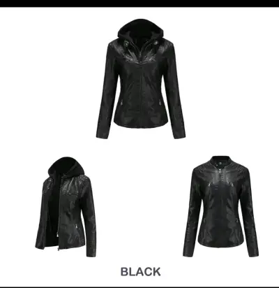 Chaqueta negra con capucha para mujer - miniatura 3