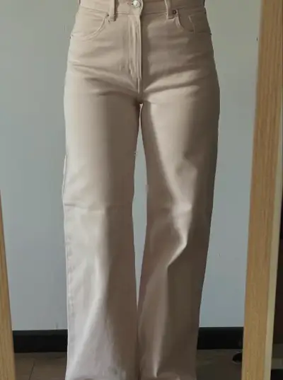Pantalones rosa pálido de tiro alto para mujer - miniatura 1
