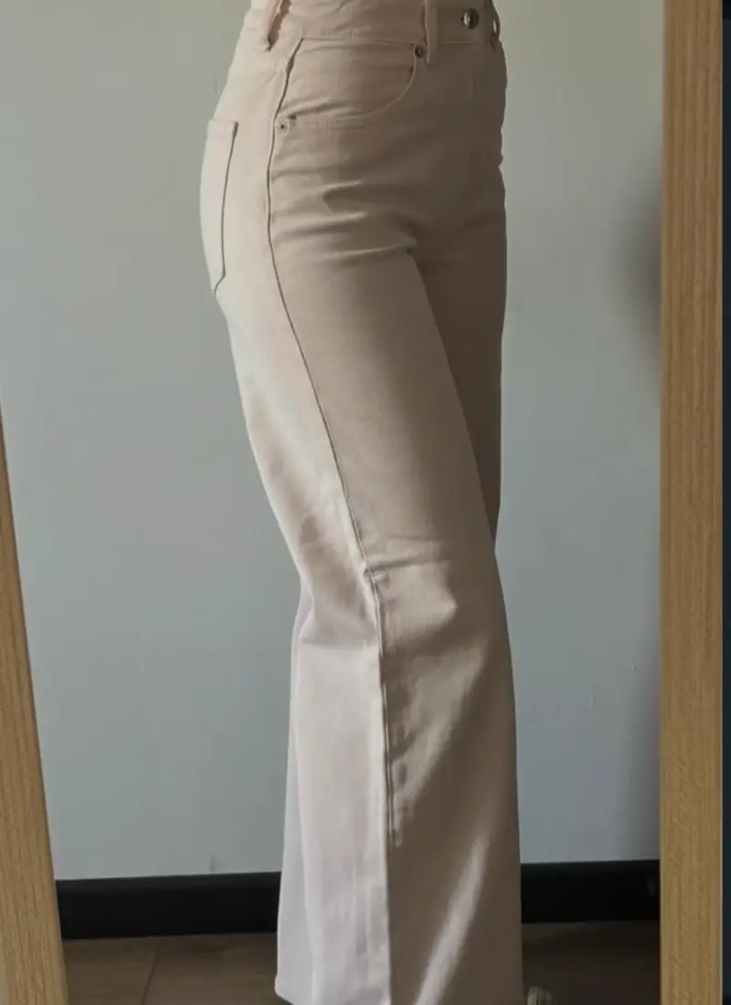 Pantalones rosa pálido de tiro alto para mujer - 2