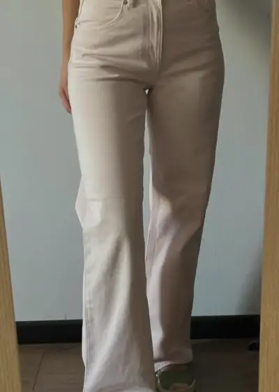 Pantalones rosa pálido de tiro alto para mujer - miniatura 3
