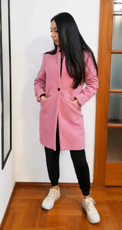 Abrigo largo rosa para mujer - miniatura 1