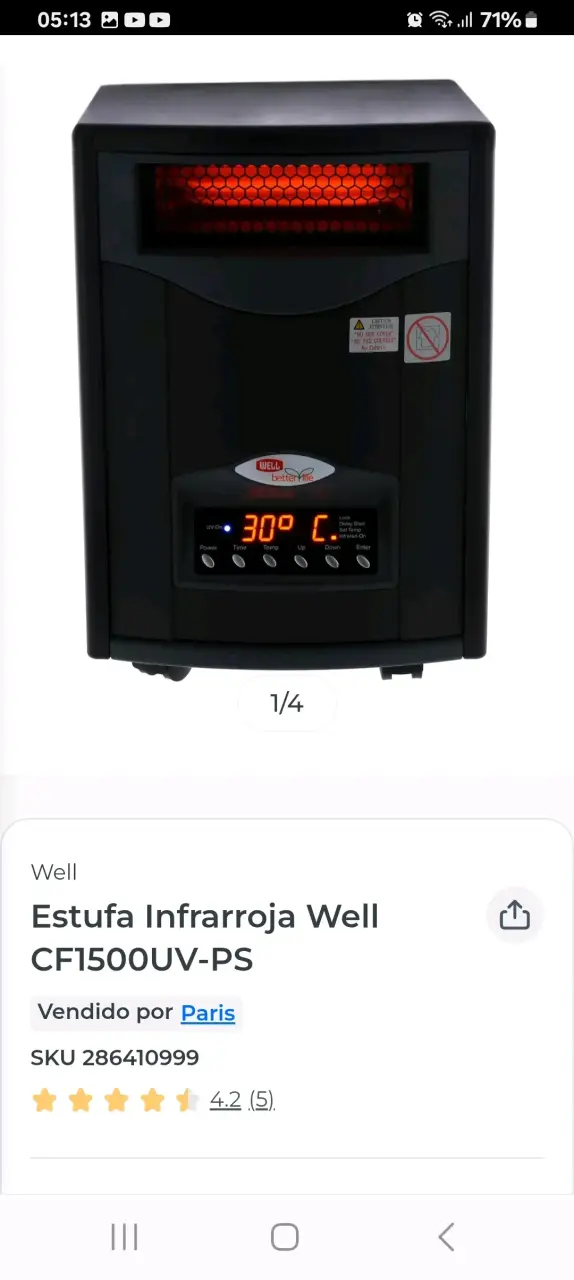 Estufa Infrarroja Well CF1500UV-PS con Control Digital - 1