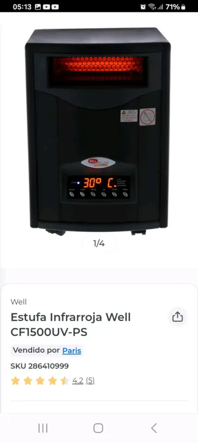 Estufa Infrarroja Well CF1500UV-PS con Control Digital - miniatura 1