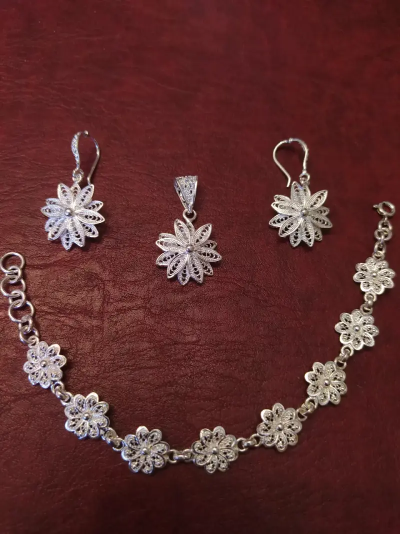 Set de joyería pulsera aros y colgante plata 950 - 1