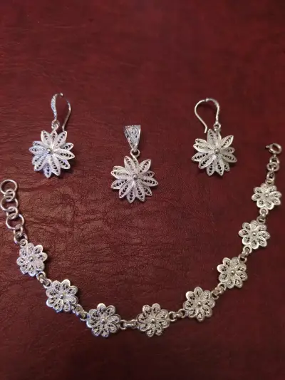 Set de joyería pulsera aros y colgante plata 950 - miniatura 1