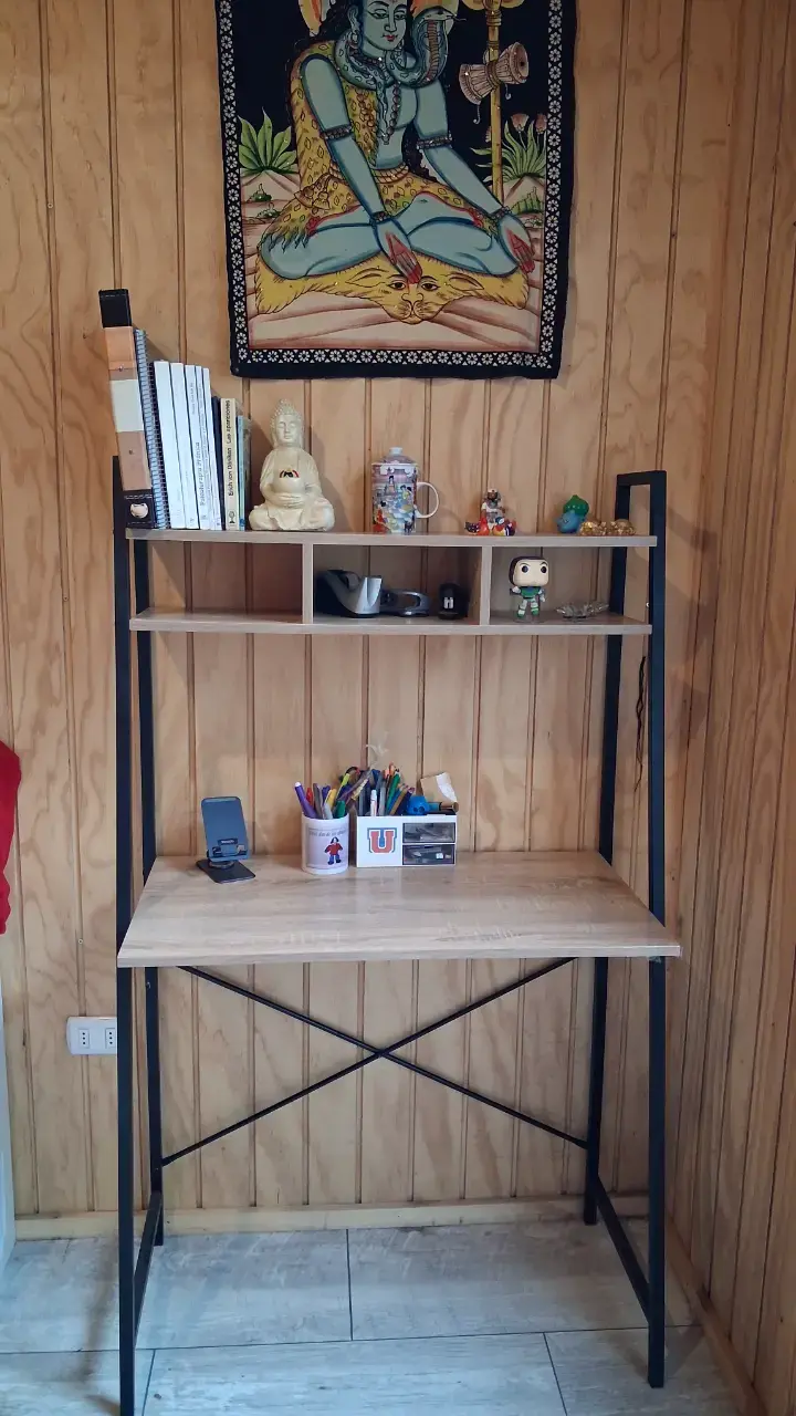 Escritorio con estantería de madera y metal - 1