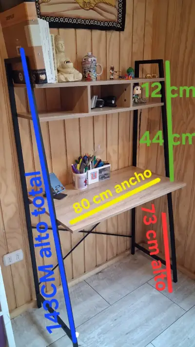 Escritorio con estantería de madera y metal - miniatura 2