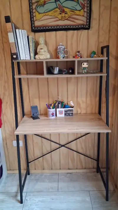 Escritorio con estantería de madera y metal - miniatura 3