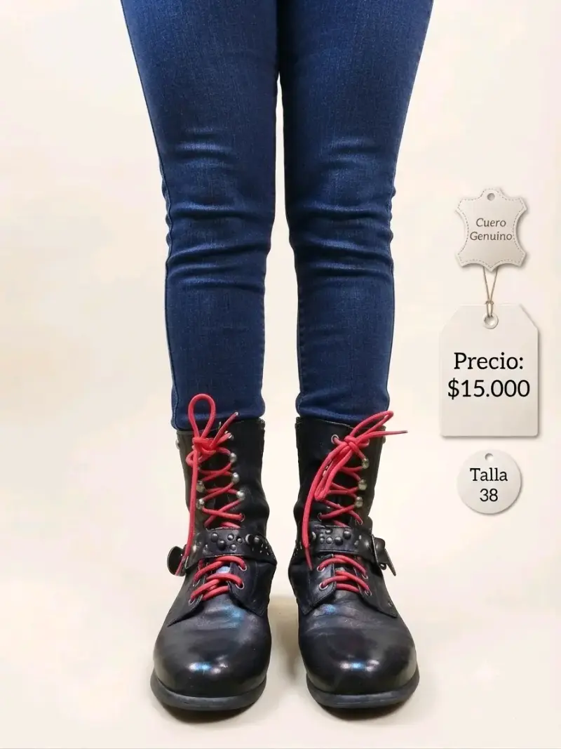 Botas de cuero genuino con cordones rojos talla 38 - 1