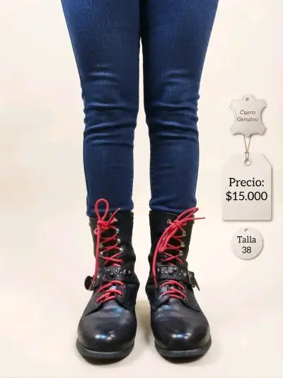 Botas de cuero genuino con cordones rojos talla 38 - miniatura 1