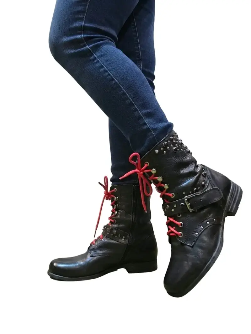 Botas de cuero genuino con cordones rojos talla 38 - 2