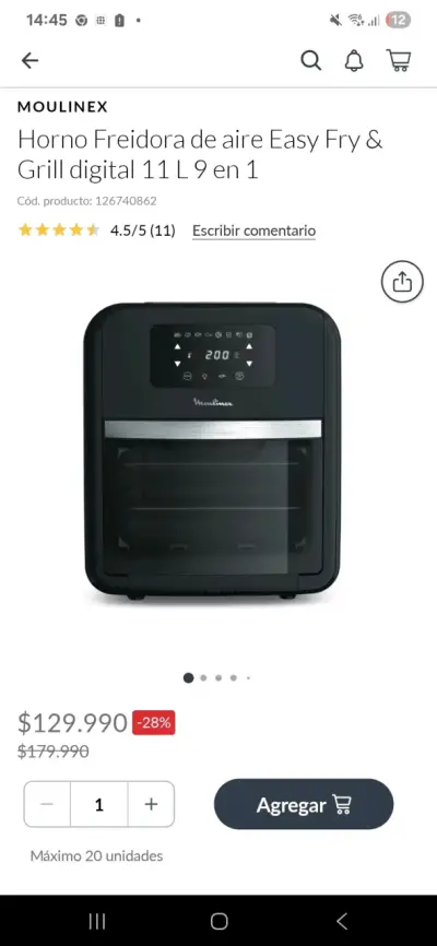 Horno Freidora de Aire Moulinex Easy Fry & Grill 11L - miniatura 1