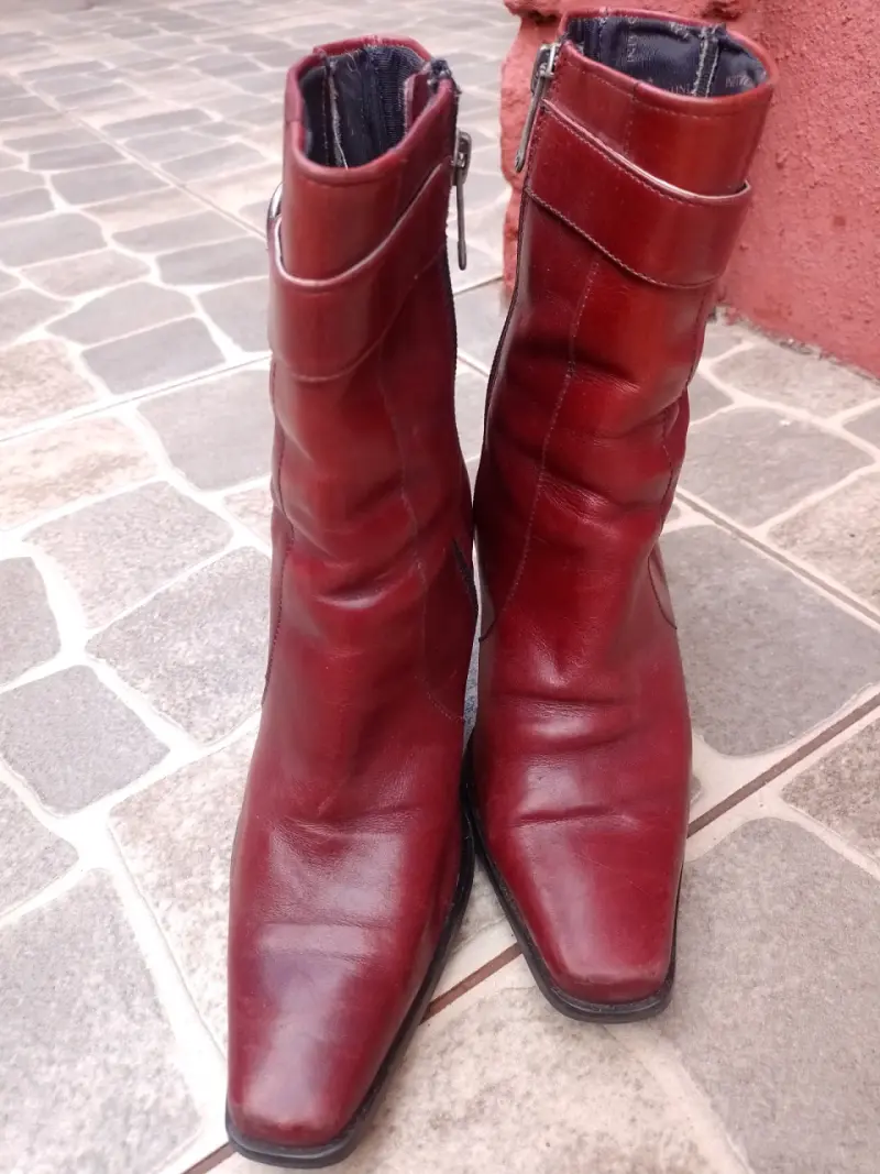 Botines de cuero Burdeo para mujer con cierre lat - 1