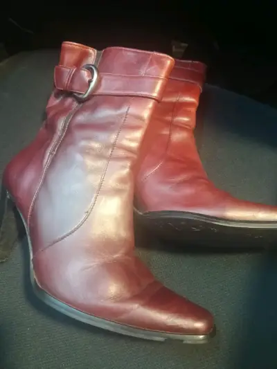 Botines de cuero Burdeo para mujer con cierre lat - miniatura 2
