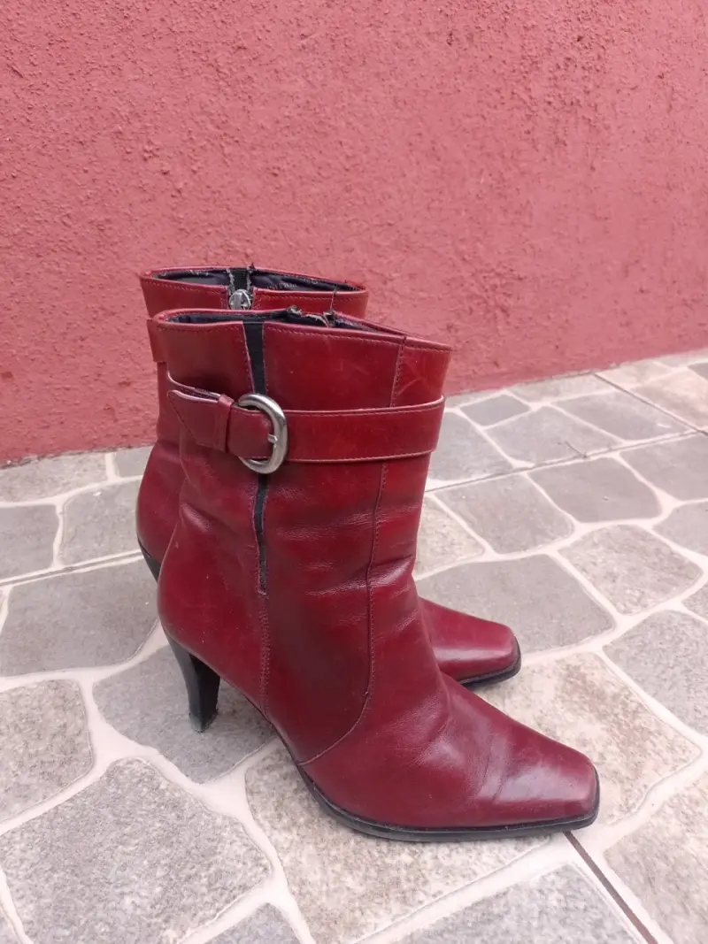Botines de cuero Burdeo para mujer con cierre lat - 6