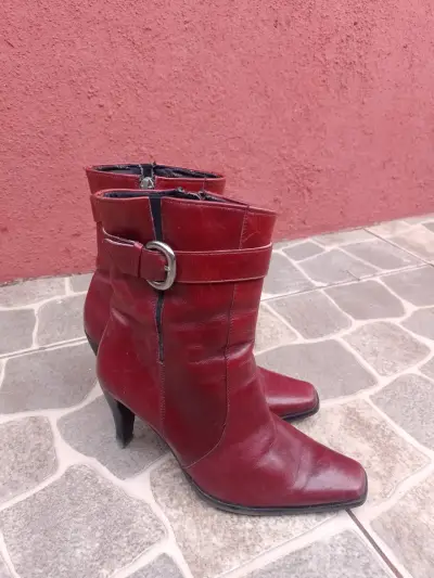 Botines de cuero Burdeo para mujer con cierre lat - miniatura 6