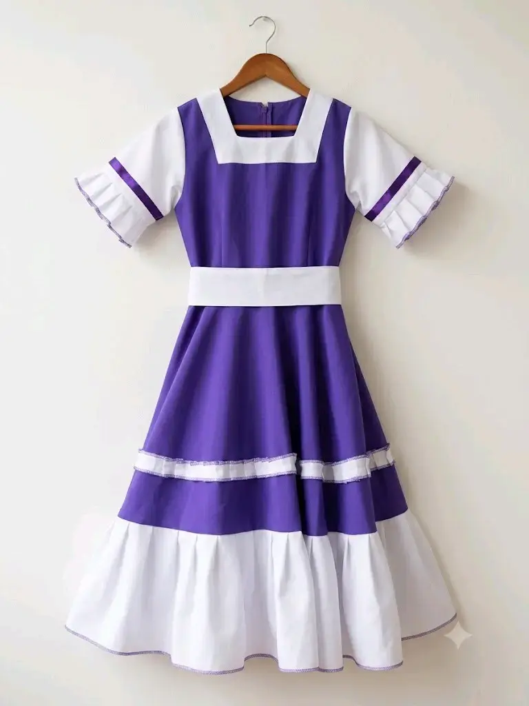 Vestido cueca morado y blanco con volantes - 1