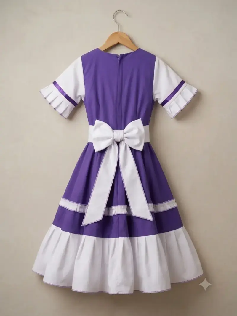 Vestido cueca morado y blanco con volantes - 2