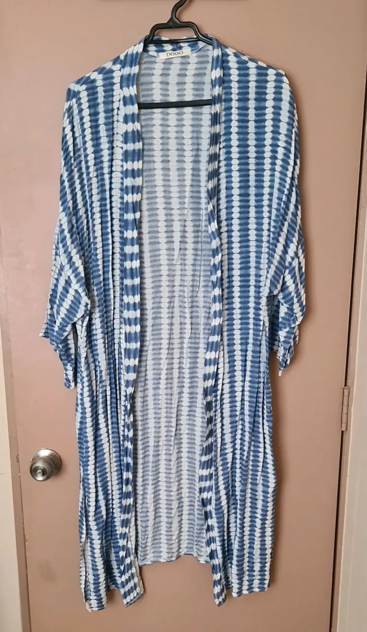 Kimono largo azul y blanco Dodo, estilo tie-dye - 1