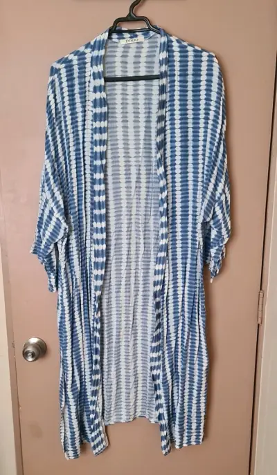 Kimono largo azul y blanco Dodo, estilo tie-dye - miniatura 1