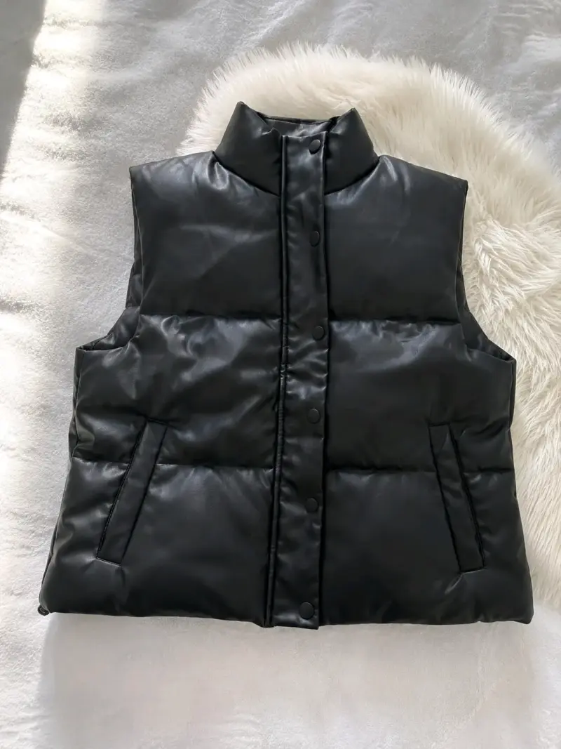 Chaleco cuero negro sin mangas para invierno - 1