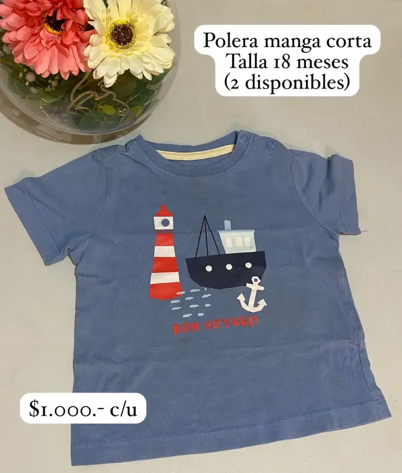 Polera manga corta azul para bebé 18 meses