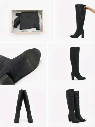 Botas negras de tacón alto hasta la rodilla - miniatura 1