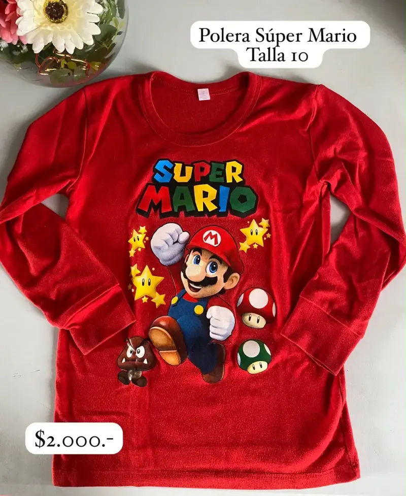 Polera infantil Super Mario roja talla 10