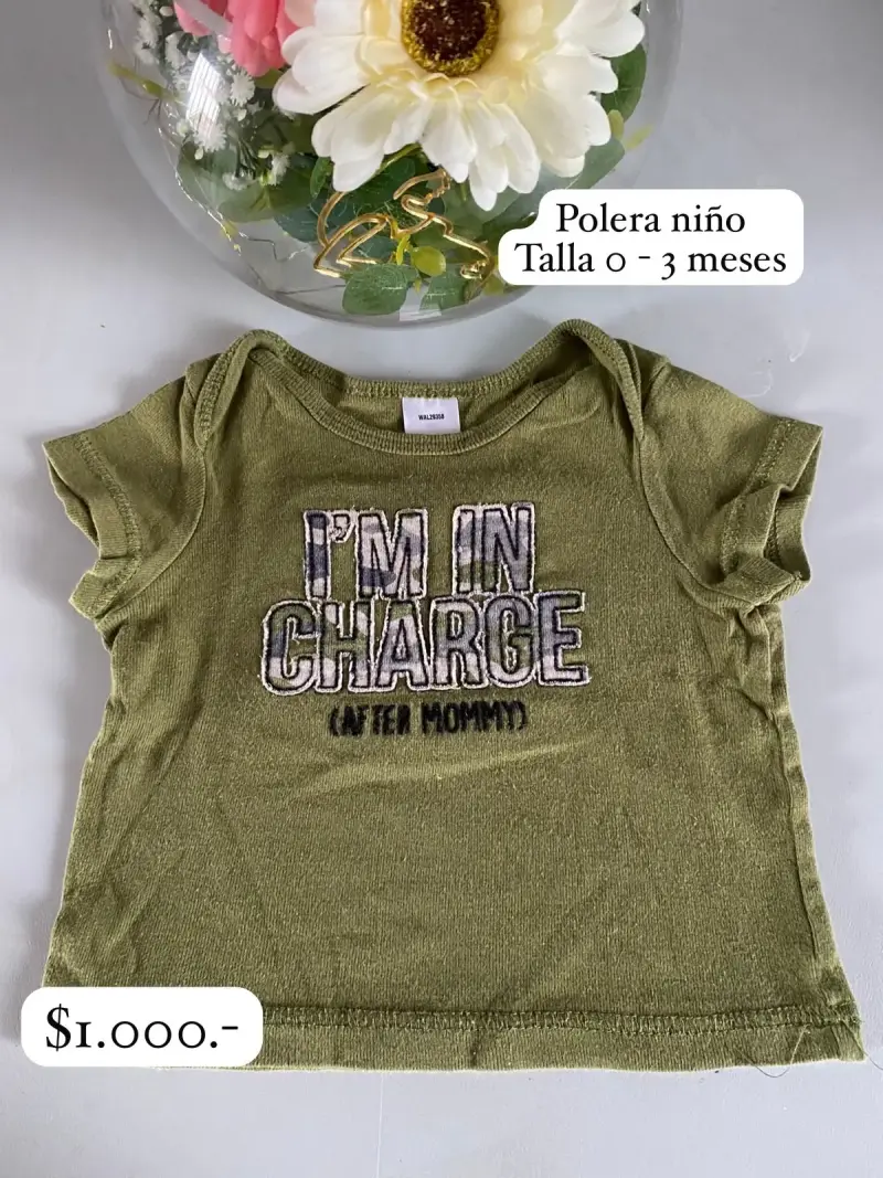 Polera verde para bebé con estampado divertido