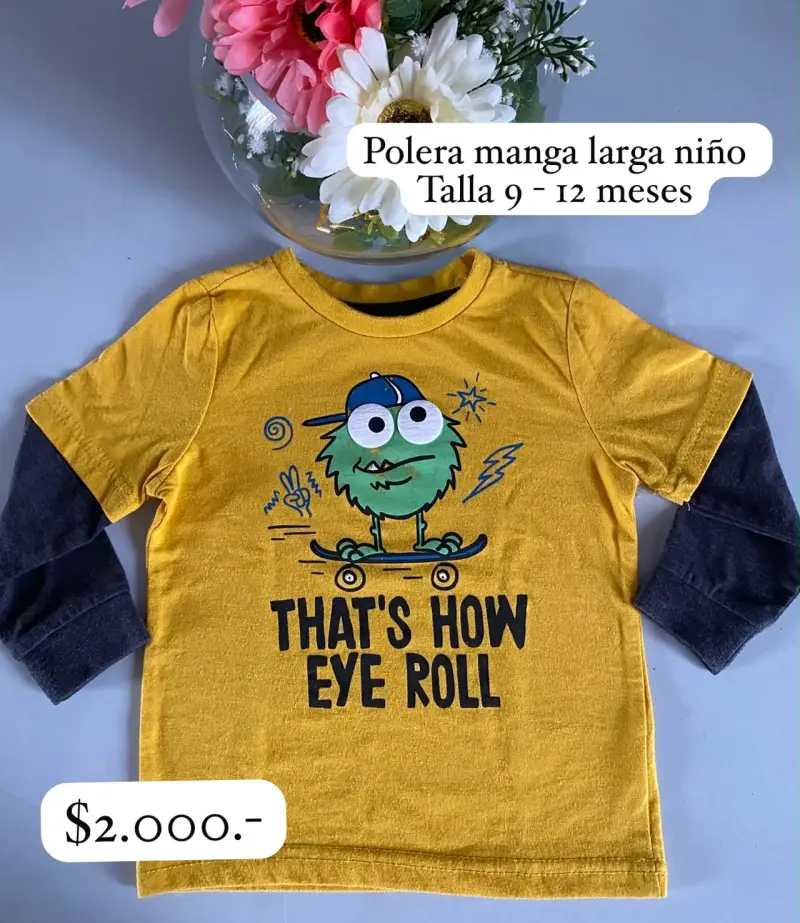 Polera manga larga niño 9-12 meses diseño divertido