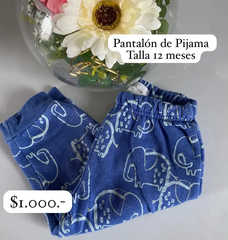 Pantalón de pijama infantil azul con elefantes