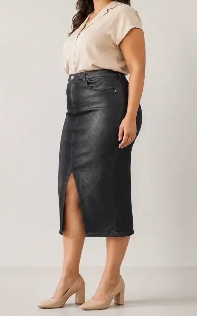 Falda midi azul oscuro metalizada – Talla XL / 46 - miniatura 4