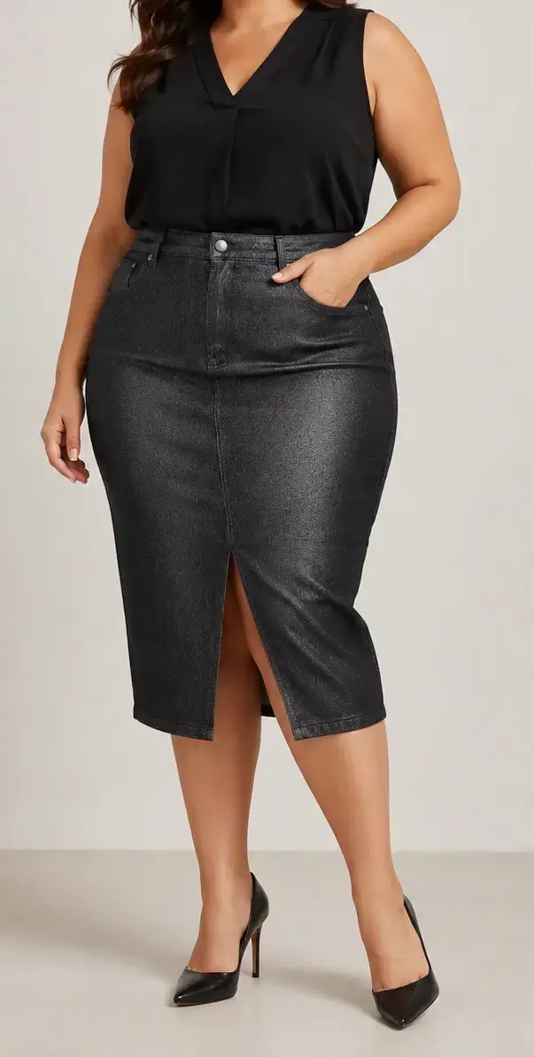Falda midi azul oscuro metalizada – Talla XL / 46 - 5