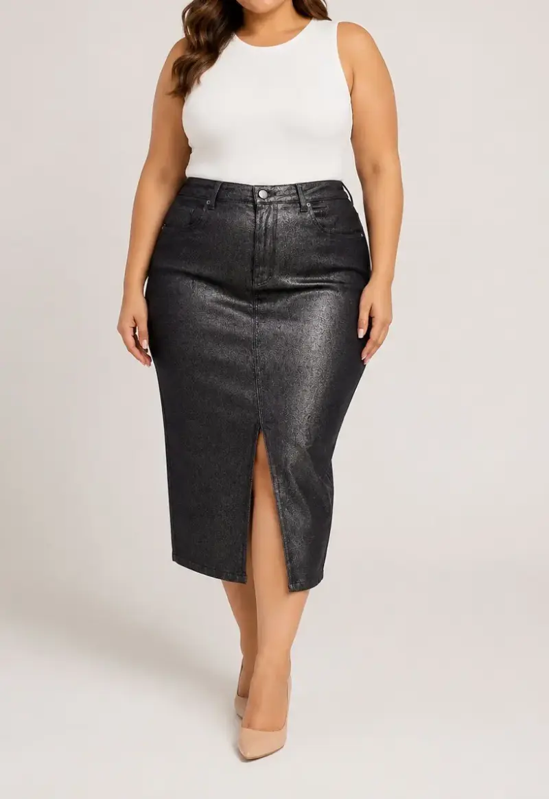 Falda midi azul oscuro metalizada – Talla XL / 46 - 6