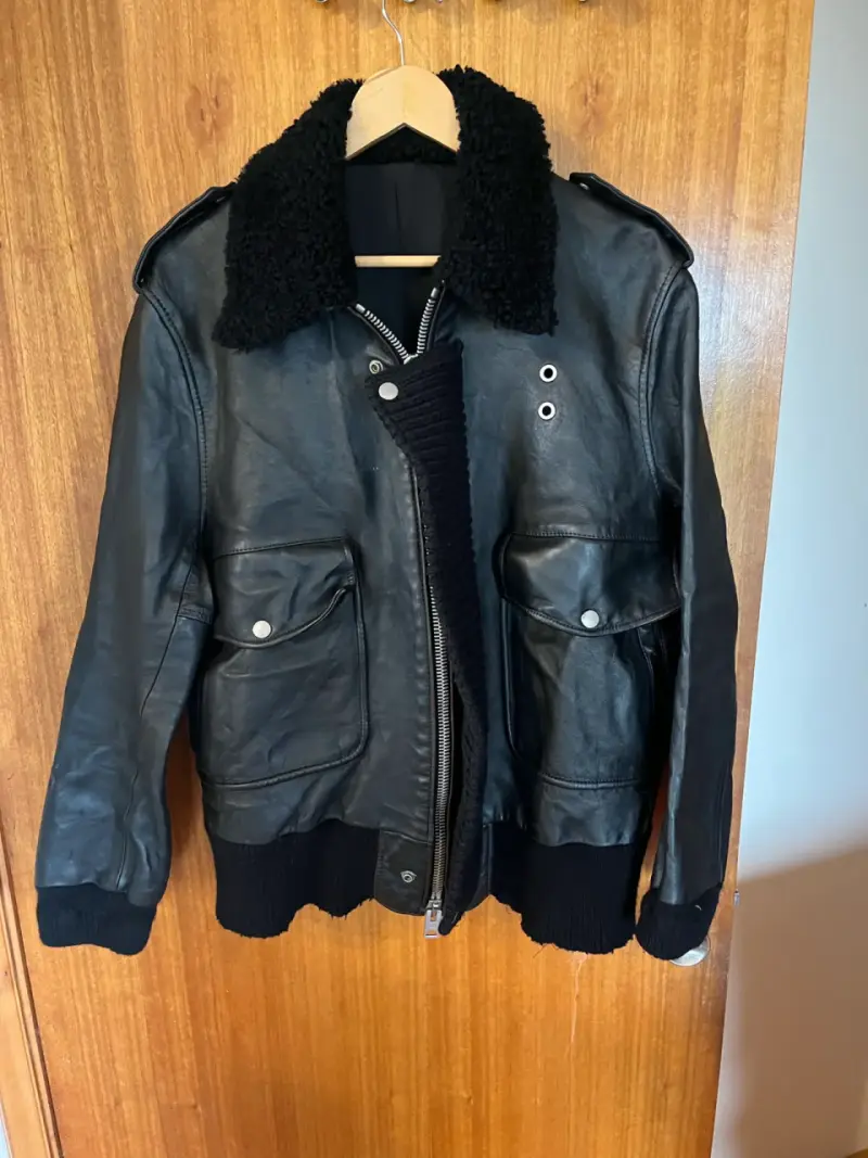 Chaqueta de cuero negra con forro de lana - 2