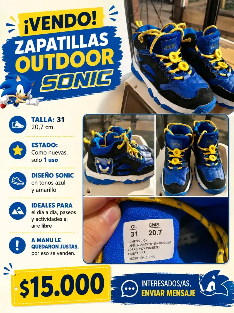 Zapatillas Outdoor Sonic Talla 31 Azul y Amarillo