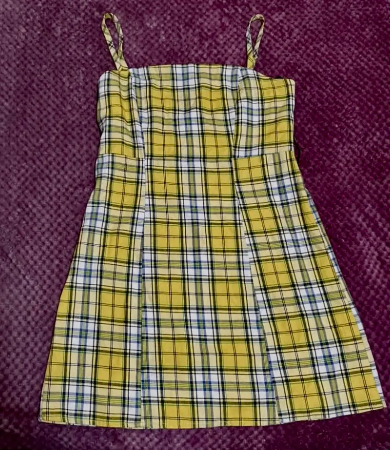 Vestido de tirantes a cuadros amarillo - 1